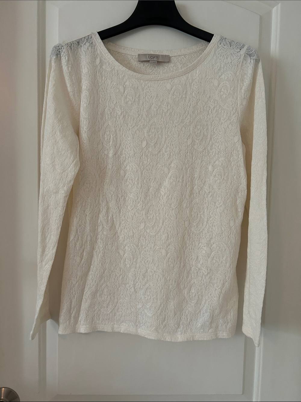 LOFT Cream Lace-Textured Long Sleeve Tee